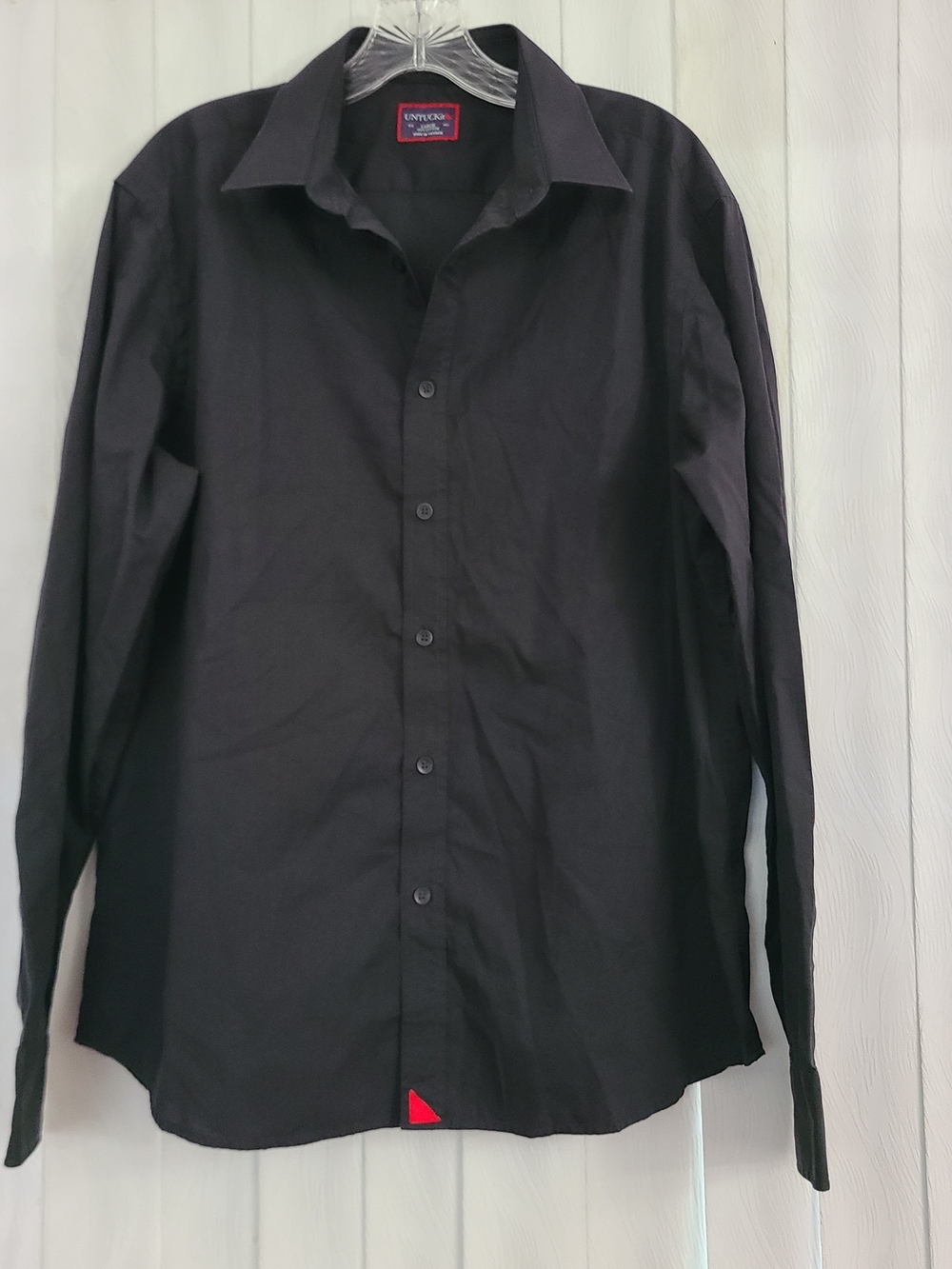 Untuckit Mens Sz L Black Cotton Long Sleeve Button Up